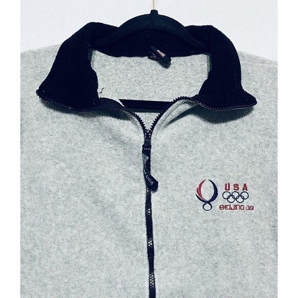 USA Beijing 2008 Olympics Embroidered Fleece Zip Up Jacket Gray Adult Medium - Picture 2 of 4
